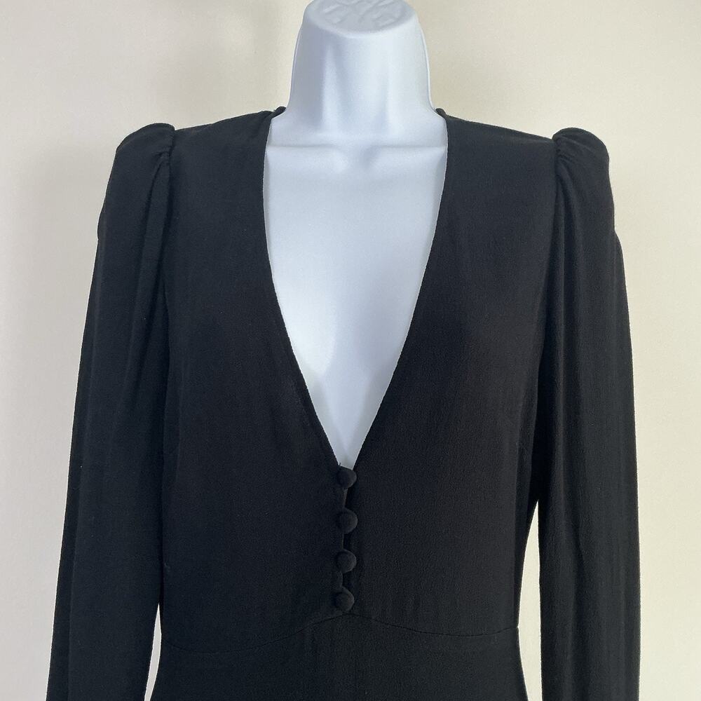 Reformation Yolanda Black Crepe Maxi Gown Long Sleeve Plunge Size 4